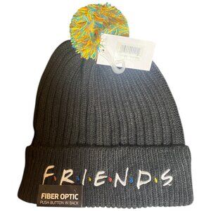 Friends Beanie with Fiber Optic Lights Fold over Cuffed Pom Pom Knit Hat NEW